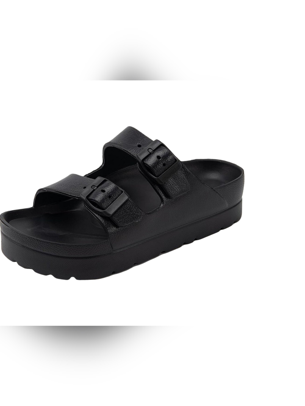 Women’s Black Double-Buckle Slide Sandal
